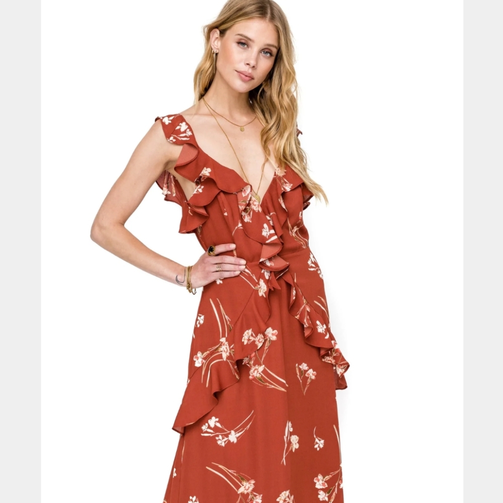 ASTR Rust Floral Ruffle Maxi Dress - Picture 2 of 10